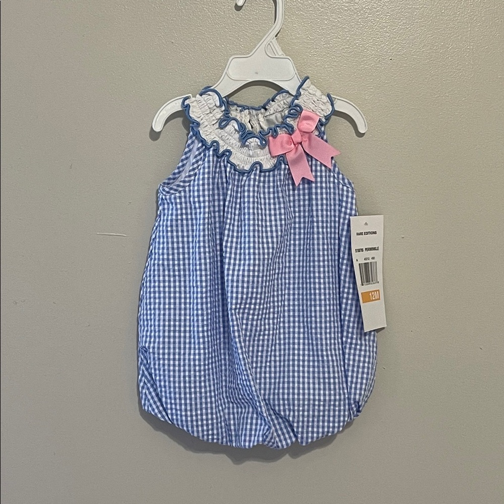Adorable Blue Plaid Bubble! 12M with Ruffle collar